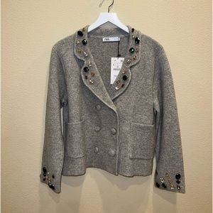 ZARA BEADED KNIT BLAZER GREY
